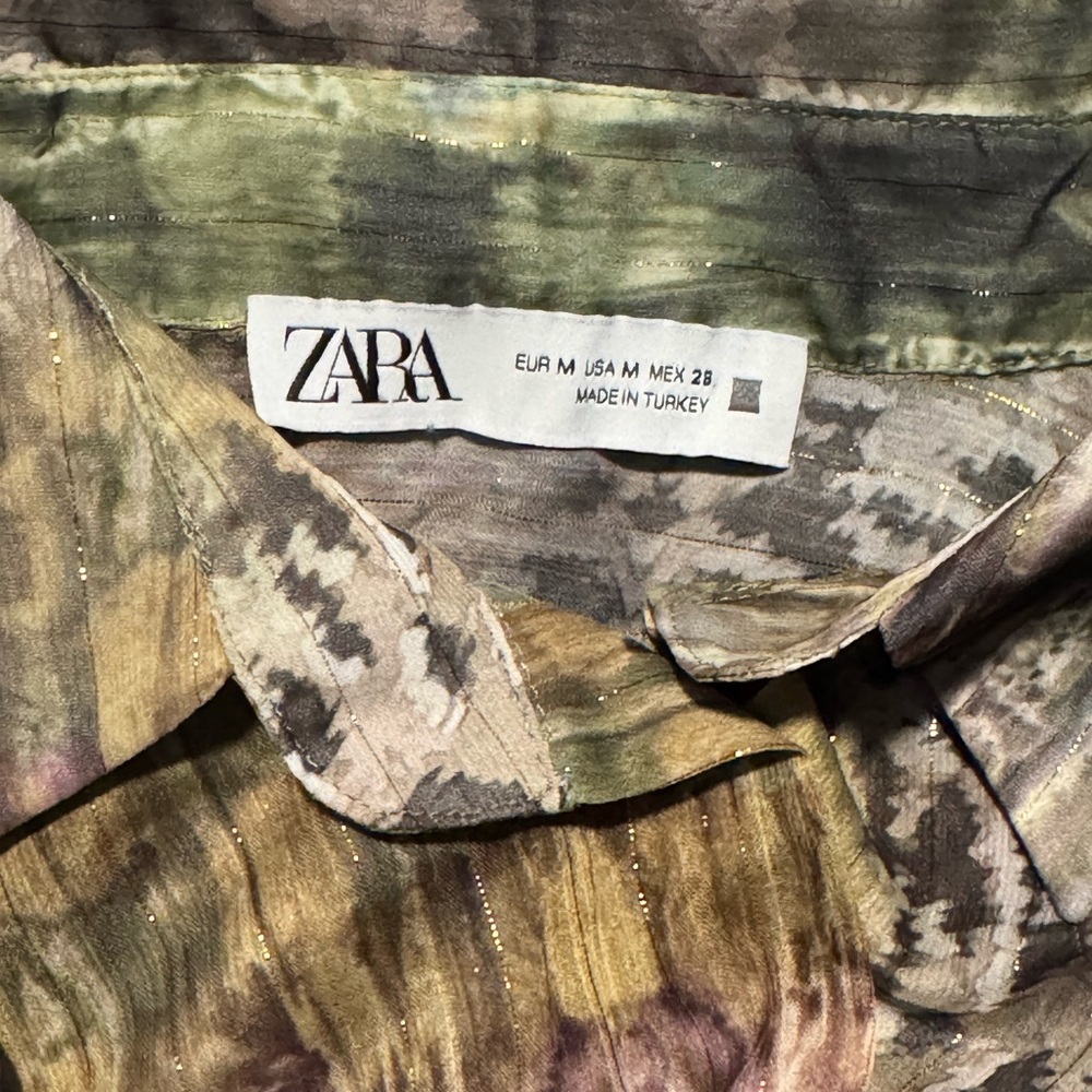 ZARA Printed Shirt with Metallic Thread – Size M - Picture 4 of 4